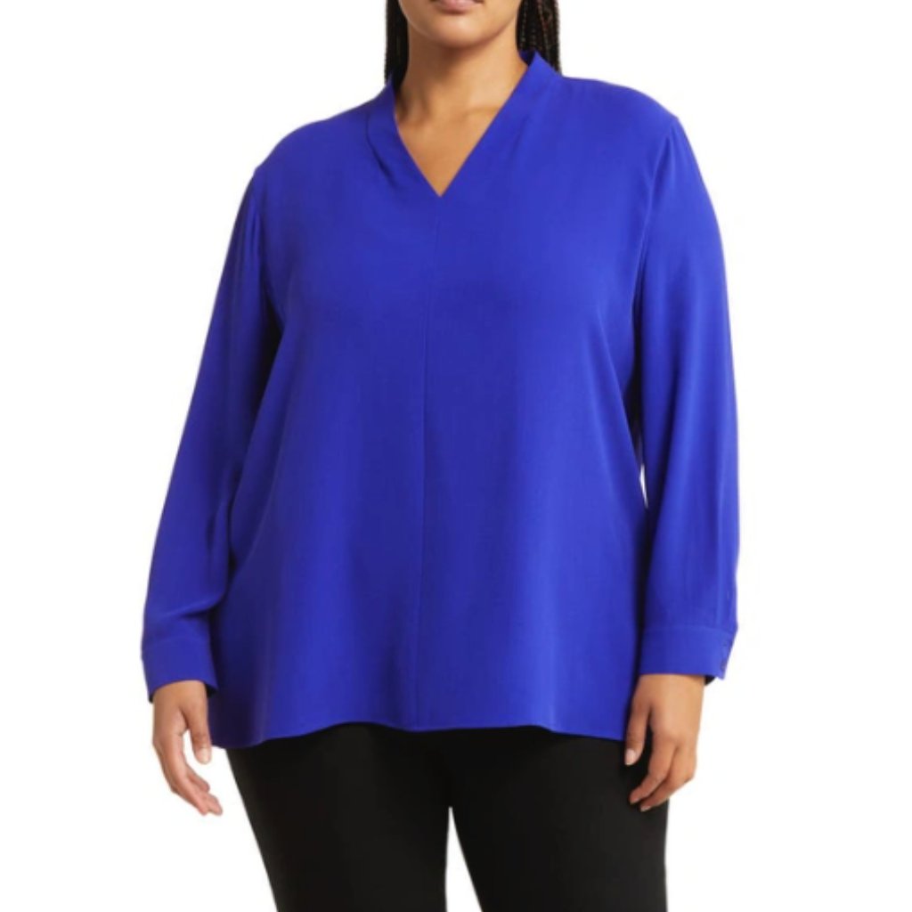 Eileen Fisher V-Neck Long-Sleeve Blouse Blue Size 2x